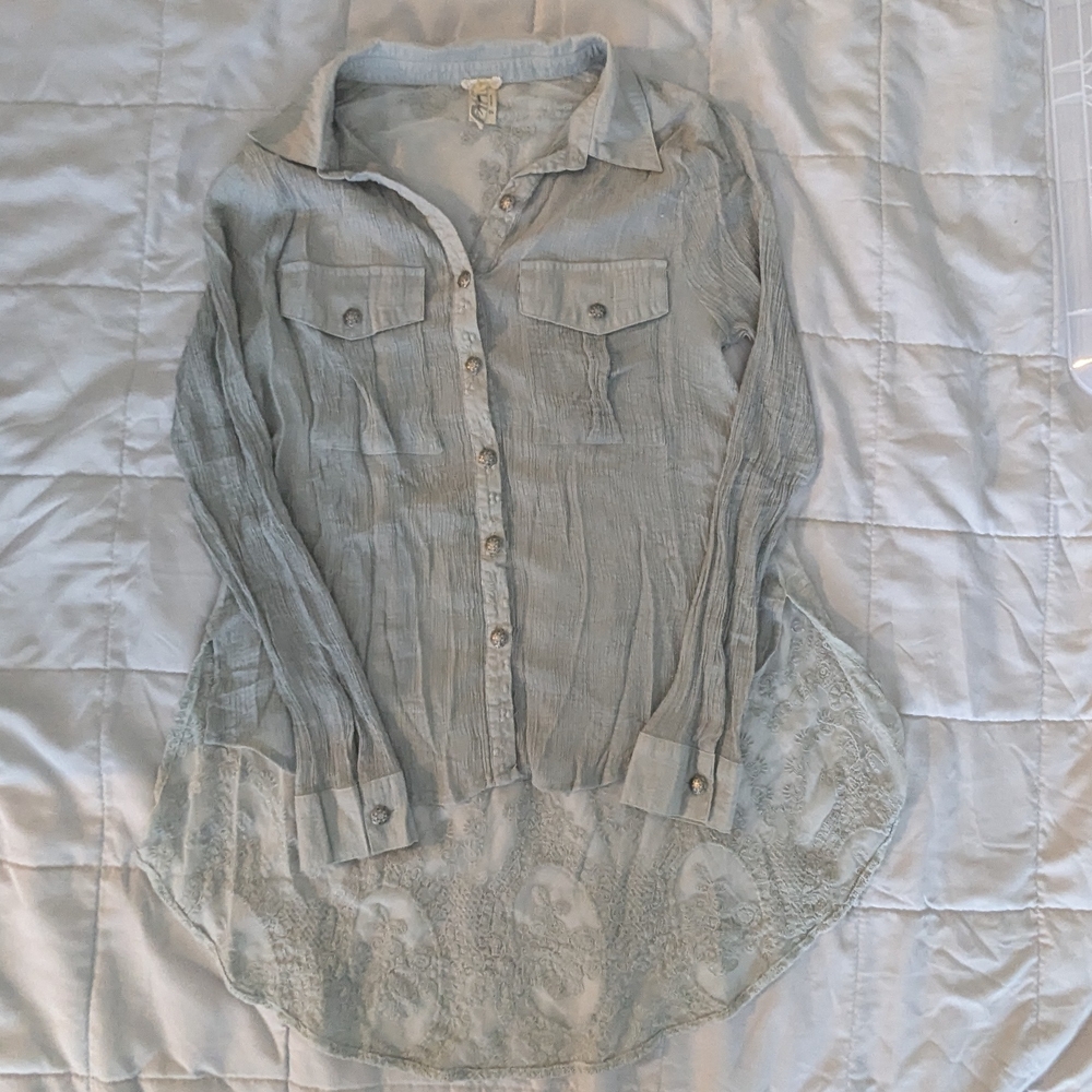 Mint Lace Hem Button Down Shirt